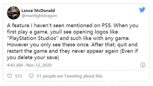 PS5进行游戏时可在第一次观看工作室Logo后将其跳过